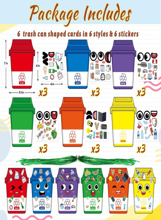 WorldBazaar 18 Pack Earth Day Craft Kit for Kids Recycling Stickers Learn to Recycle Crafts Classroom Earth Day Activities Trash Can Garbage Bin Decorations for School - Image 2