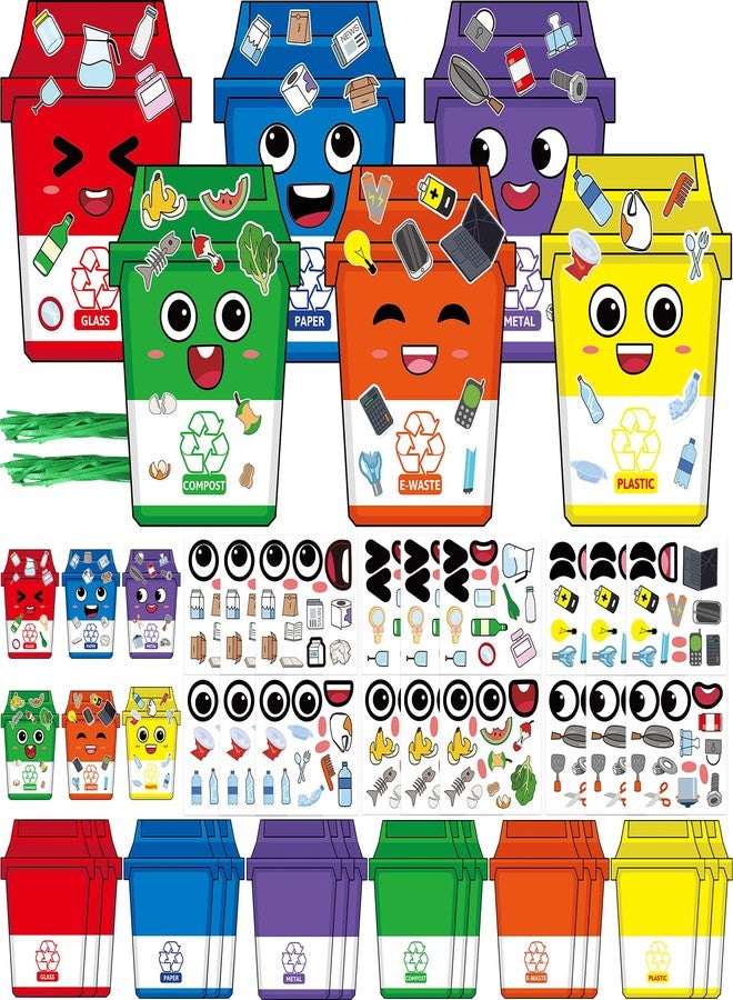 WorldBazaar 18 Pack Earth Day Craft Kit for Kids Recycling Stickers Learn to Recycle Crafts Classroom Earth Day Activities Trash Can Garbage Bin Decorations for School - Image 1