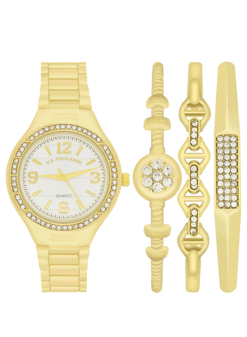 U.S. Polo Assn. Women's Quartz Analog gold plated watch and bracelet set  - Image 1