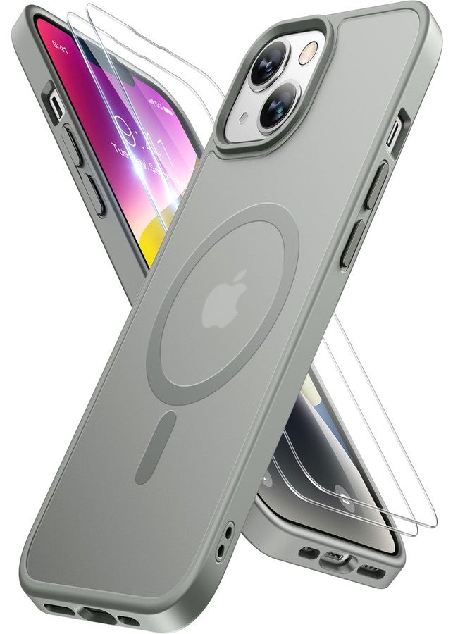 ميراكيس جراب Miracase المغناطيسي لهاتف iPhone 14 مقاس 6.1 بوصة (متوافق مع MagSafe) (مع واقيين للشاشة) حماية بمعايير عسكرية، غطاء هاتف شفاف غير لامع مقاوم لبصمات الأصابع، رمادي - Image 1