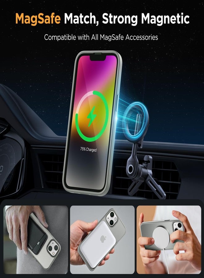 ميراكيس جراب Miracase المغناطيسي لهاتف iPhone 14 مقاس 6.1 بوصة (متوافق مع MagSafe) (مع واقيين للشاشة) حماية بمعايير عسكرية، غطاء هاتف شفاف غير لامع مقاوم لبصمات الأصابع، رمادي - Image 3