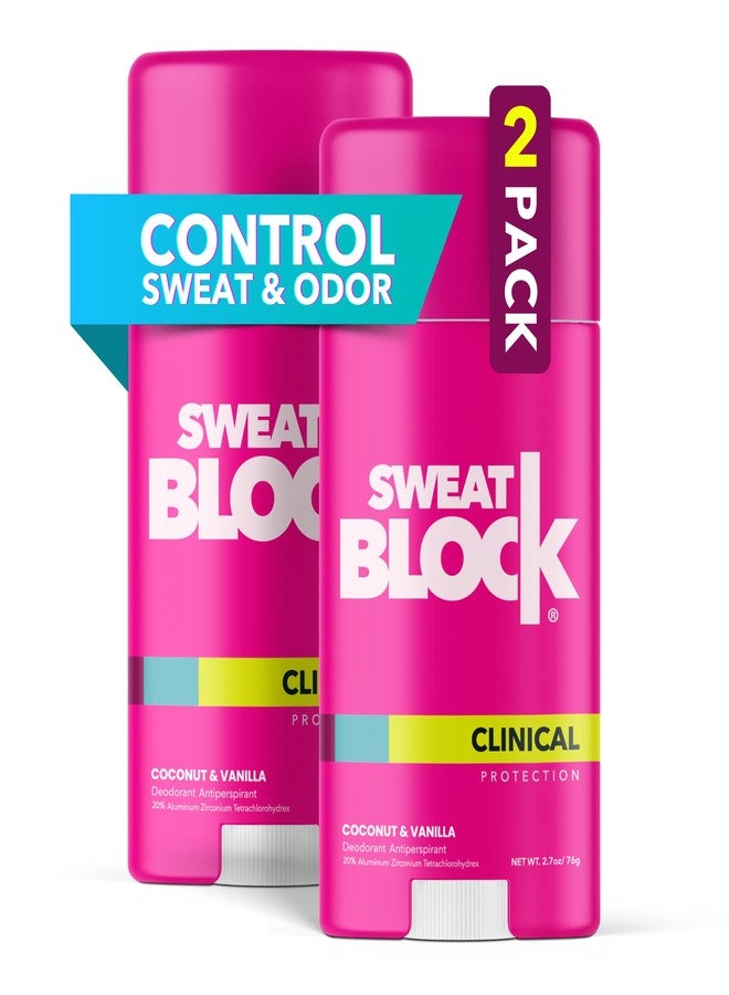 SweatBlock Clinical Strength Deodorant Antiperspirant for Women Coconut and Vanilla Scented 2 Pack 48 Hour Protection Against Sweat and Body Odor Gentle Daily Use Formula for Confidence and Freshness - Image 1