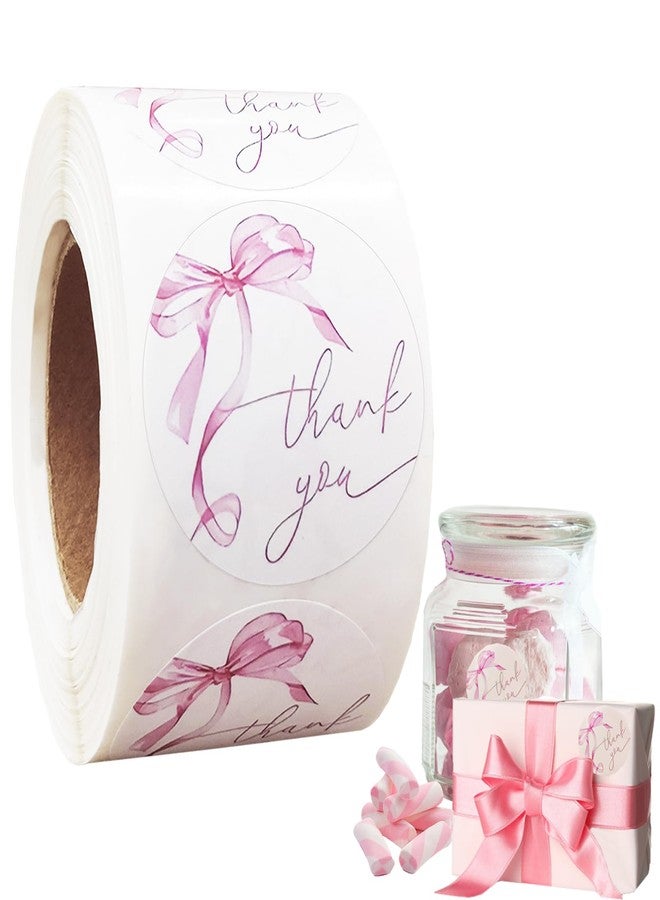 Foaryoer 500 Pcs Pink Bow Thank You Stickers Bow Coquette Stickers Waterproof Self-Adhesive Cute Bow Sticker Rolls for Party Decoration Favors, Candy Bags, Cookie Bags(Pink) - Image 1