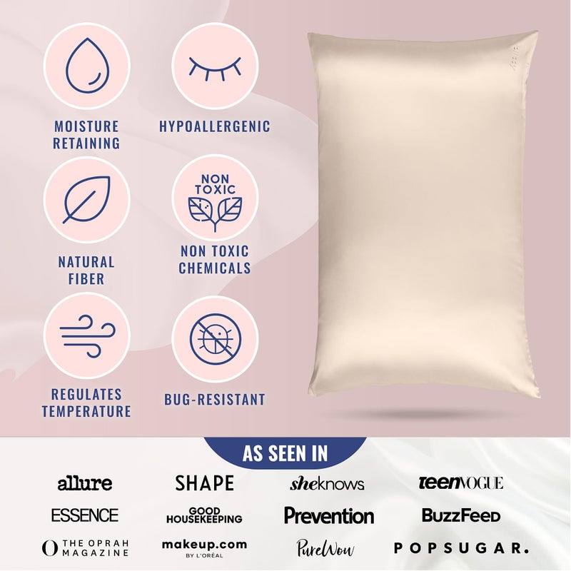 Blissy Silk Pillowcase - 100% Pure Mulberry Silk - 22 Momme 6A High-Grade Fibers - Silk Pillow Cover for Hair & Skin - Regular, Queen & King (Champagne, Queen) - Image 5