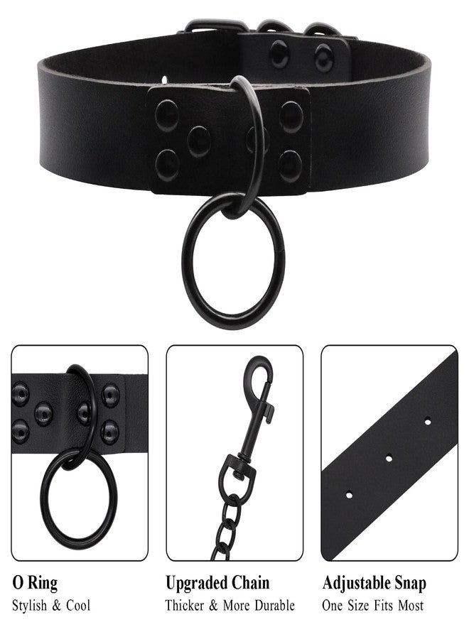 NEWZEST Choker Necklace for Women, Goth Accessories Womens Necklaces, Black Leather Choker Collar with Chain, Charm Necklace Sexy Gothic Clothes, Rave Outfit Halloween Cosplay Costume Jewelry for Women & Men - Image 2