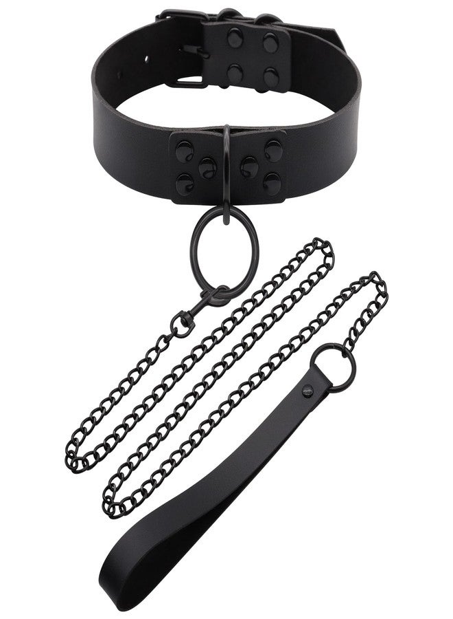 NEWZEST Choker Necklace for Women, Goth Accessories Womens Necklaces, Black Leather Choker Collar with Chain, Charm Necklace Sexy Gothic Clothes, Rave Outfit Halloween Cosplay Costume Jewelry for Women & Men - Image 1