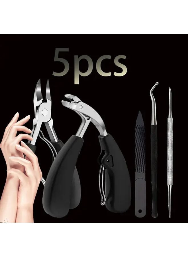 5pcs Stainless Steel Fingernail Clippers Set Wide Grip Sharp For Thick Nails Ideal For Elderly Adults - Image 2