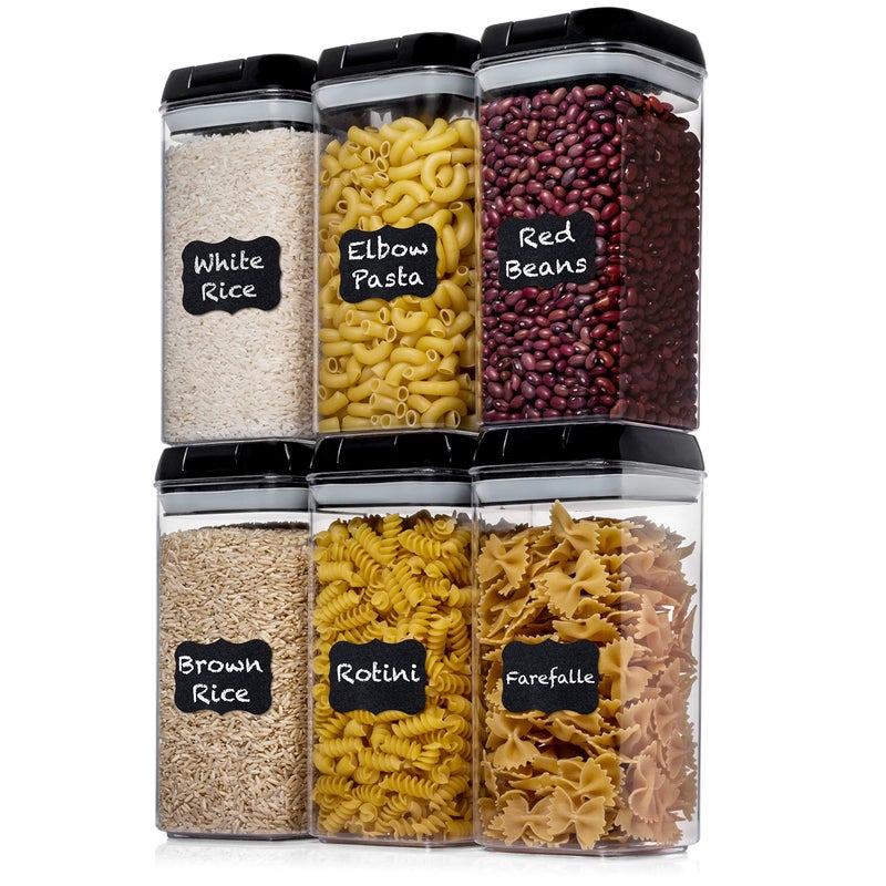 Shazo Airtight Food Storage Containers with Lids - 6 PC BPA Free Clear Plastic Cereal Containers with Easy Lock Lids for Kitchen and Pantry Organization for Snacks and Pasta - 1.2L - Image 1