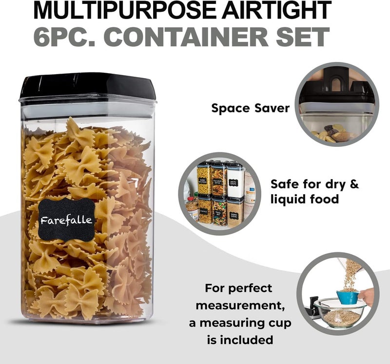 Shazo Airtight Food Storage Containers with Lids - 6 PC BPA Free Clear Plastic Cereal Containers with Easy Lock Lids for Kitchen and Pantry Organization for Snacks and Pasta - 1.2L - Image 3