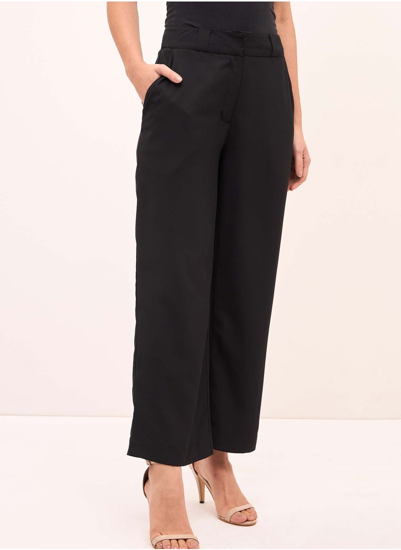 Salt Attire Women's High Rise Straight Leg Black Crepe Pants Elegant and Comfortable Formal Trousers with Flattering Fit, Perfect for Office Wear, Business Meetings, and Special Occasions  - Image 2