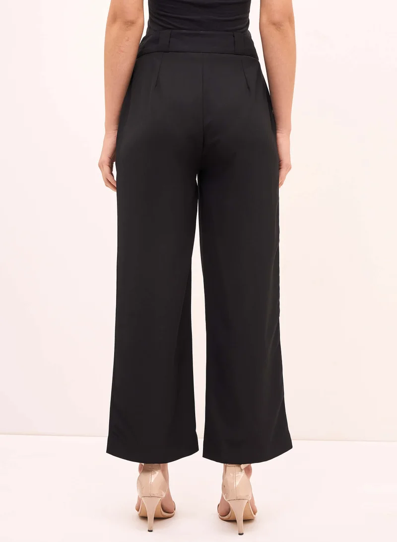 Salt Attire Women's High Rise Straight Leg Black Crepe Pants Elegant and Comfortable Formal Trousers with Flattering Fit, Perfect for Office Wear, Business Meetings, and Special Occasions