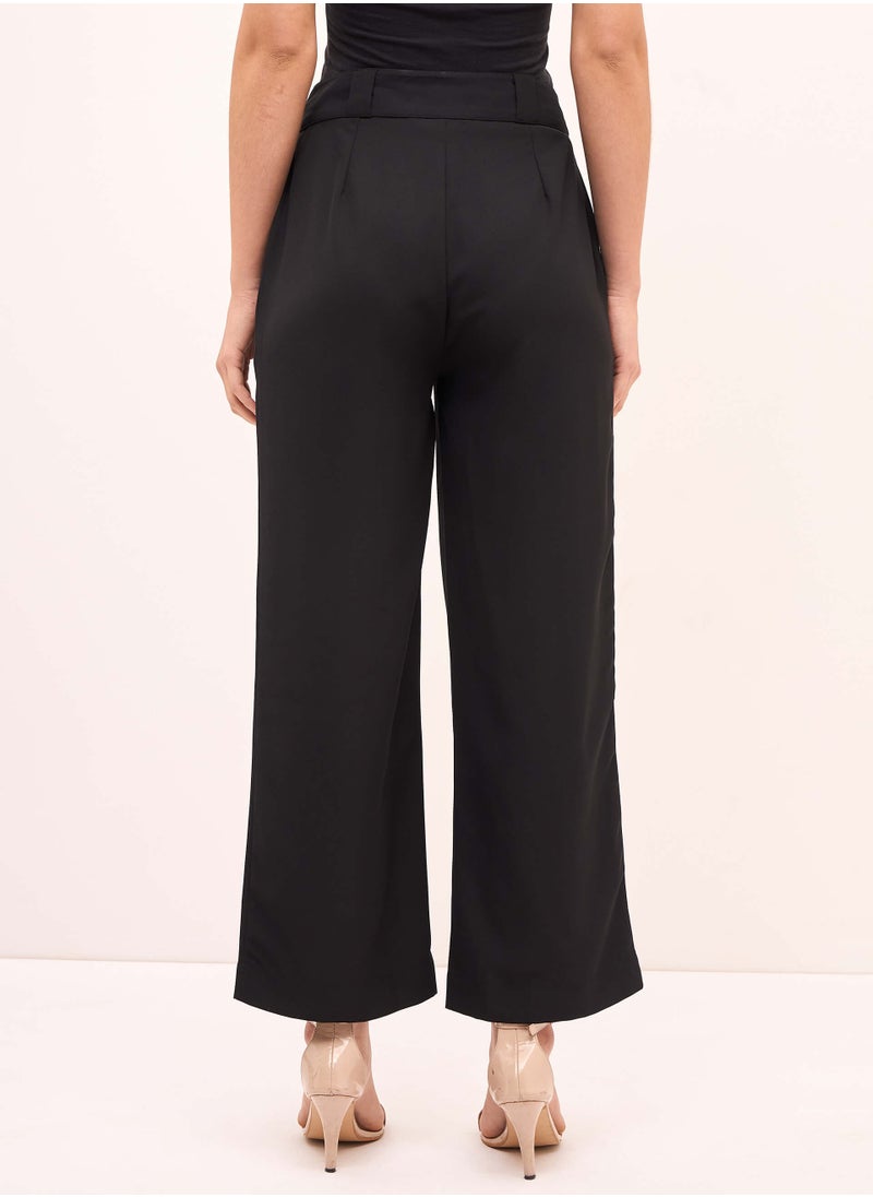 Salt Attire Women's High Rise Straight Leg Black Crepe Pants Elegant and Comfortable Formal Trousers with Flattering Fit, Perfect for Office Wear, Business Meetings, and Special Occasions  - Image 4
