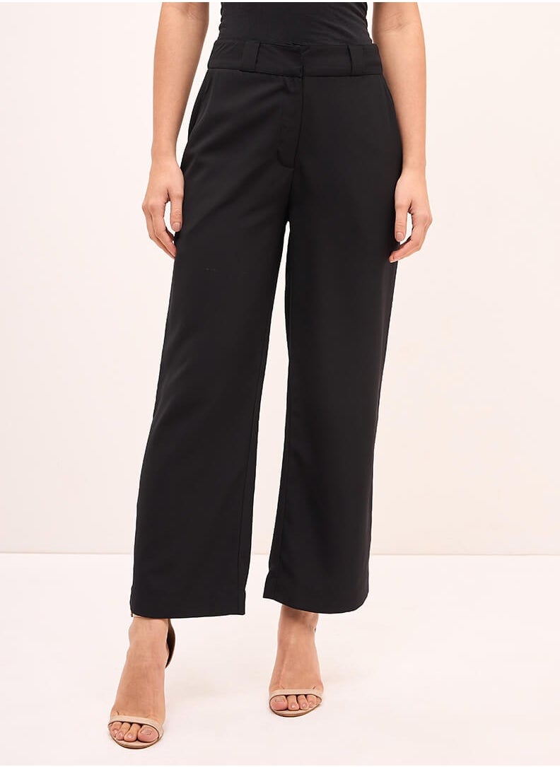 Salt Attire Women's High Rise Straight Leg Black Crepe Pants Elegant and Comfortable Formal Trousers with Flattering Fit, Perfect for Office Wear, Business Meetings, and Special Occasions  - Image 1