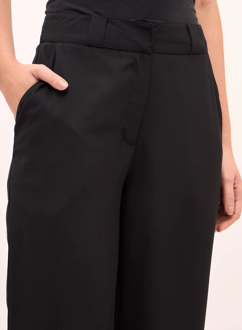 Salt Attire Women's High Rise Straight Leg Black Crepe Pants Elegant and Comfortable Formal Trousers with Flattering Fit, Perfect for Office Wear, Business Meetings, and Special Occasions