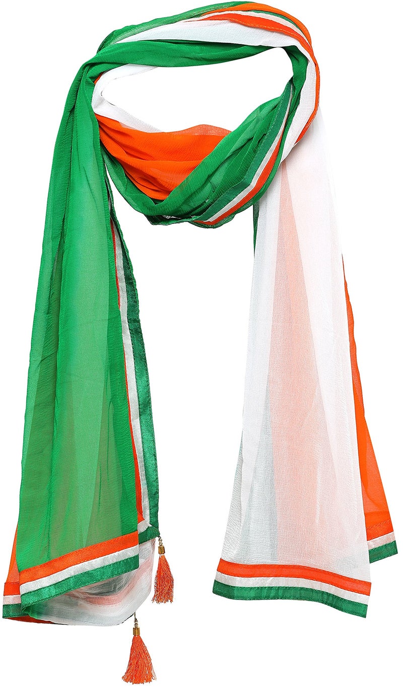 EthnicJunction Men's and Women's Chiffon Independence Day Special Scarf (Tricolour; Free Size) - Image 1