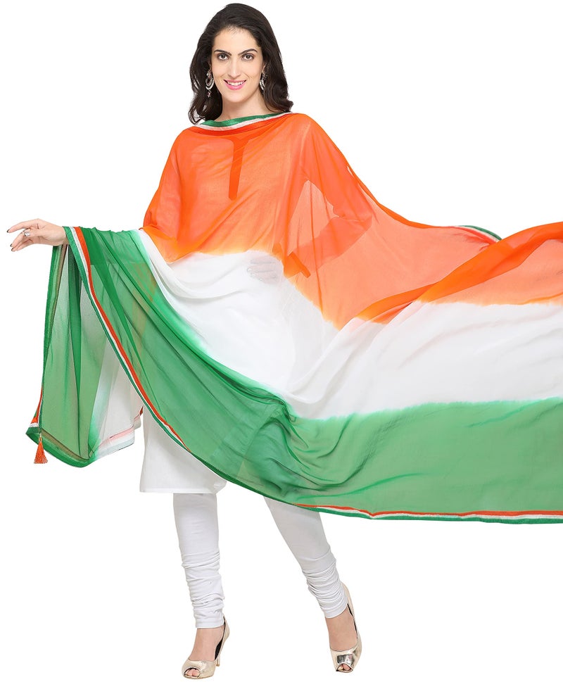 EthnicJunction Men's and Women's Chiffon Independence Day Special Scarf (Tricolour; Free Size) - Image 2