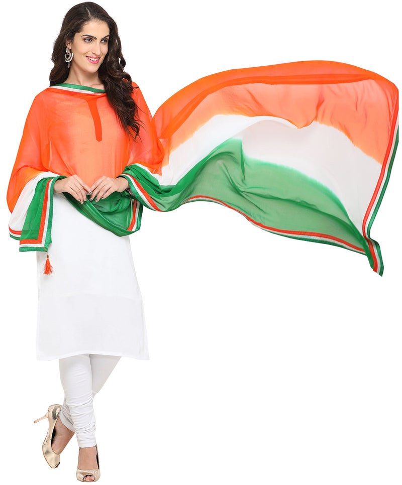 EthnicJunction Men's and Women's Chiffon Independence Day Special Scarf (Tricolour; Free Size) - Image 3