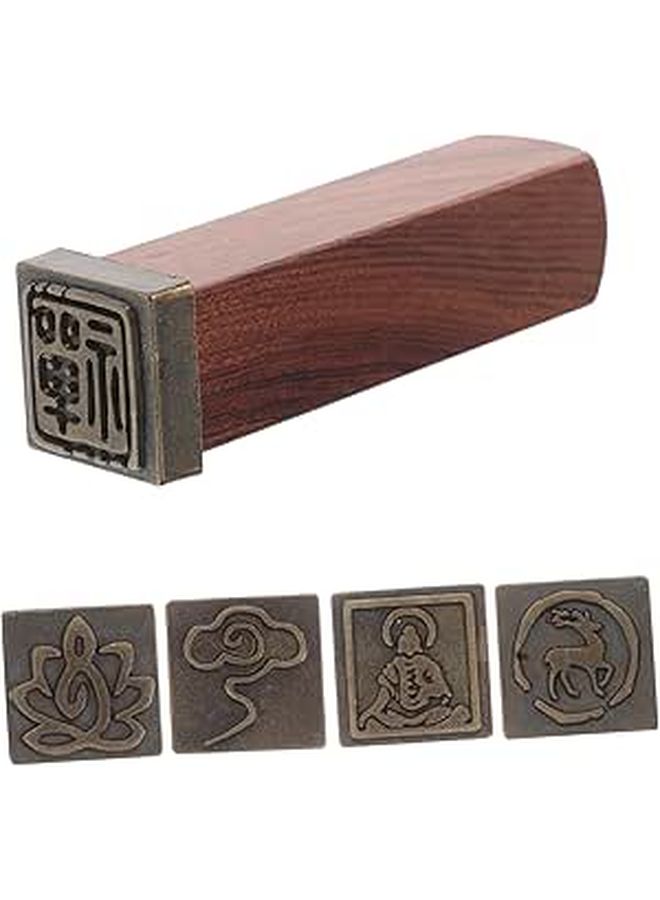 Yardwe Meditation Sandalwood Stamp Set Chinese Calligraphy Pottery Art Tools For Craft Painting Clay Texture Zen Design Equipment - Image 1