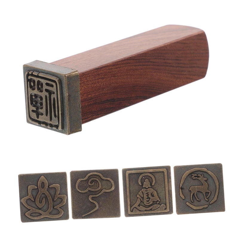 Yardwe Meditation Sandalwood Stamp Set Chinese Calligraphy Pottery Art Tools For Craft Painting Clay Texture Zen Design Equipment - Image 2