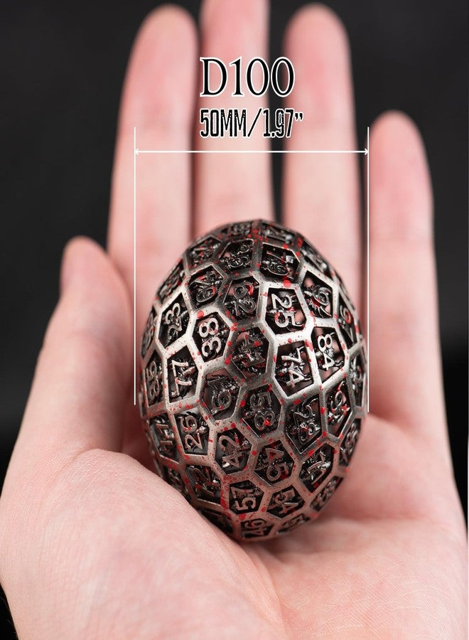 WizardsArcanum نرد WizardsArcanum Enchanted Hollow Metal D100 - نرد DND بحجم 50 مم لألعاب تقمص الأدوار D&D وألعاب الطاولة للاعبين، مع حقيبة جلدية (دموي) - Image 3