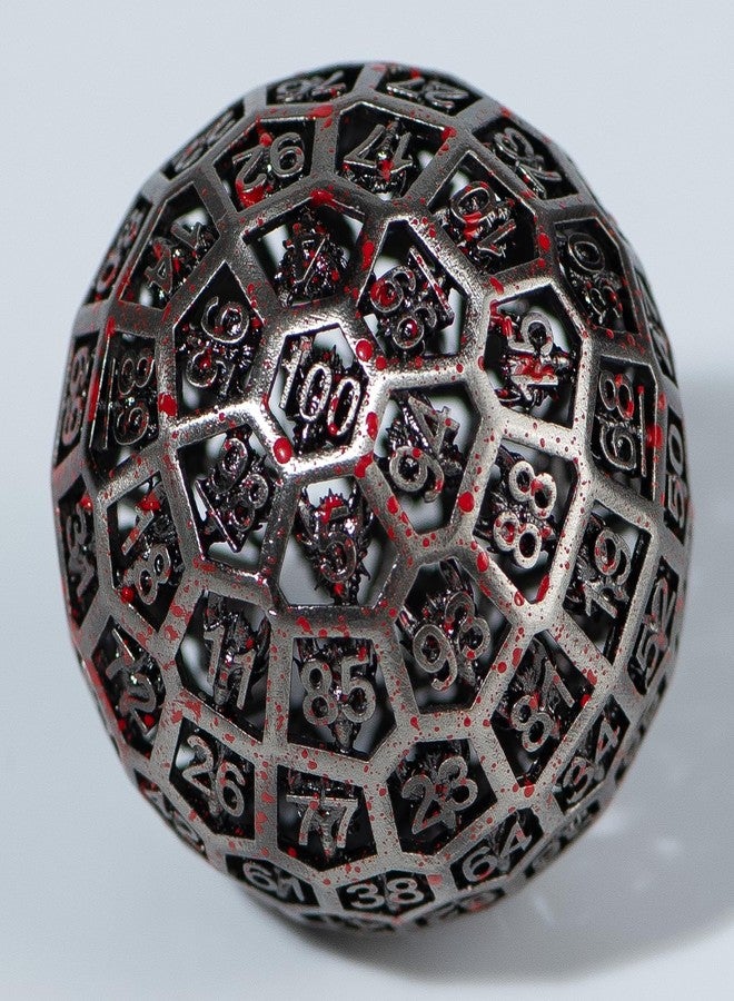 WizardsArcanum نرد WizardsArcanum Enchanted Hollow Metal D100 - نرد DND بحجم 50 مم لألعاب تقمص الأدوار D&D وألعاب الطاولة للاعبين، مع حقيبة جلدية (دموي) - Image 5