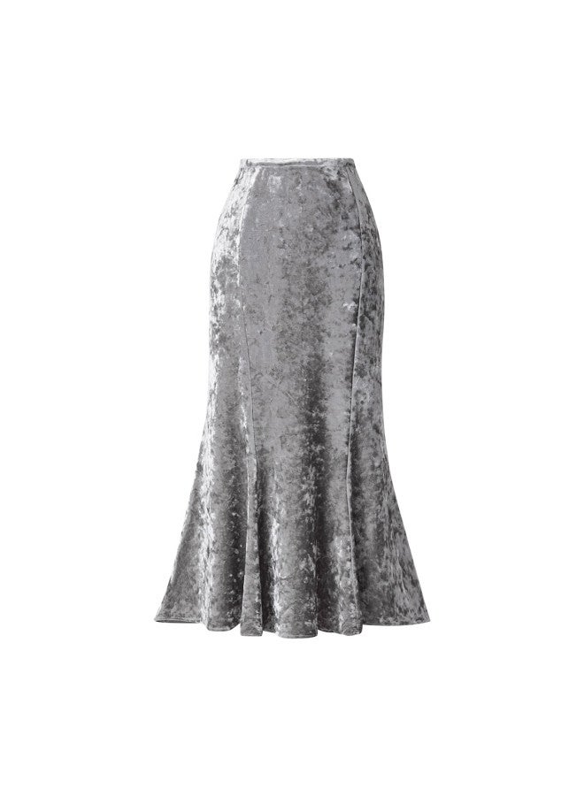 Yanyee Premium Diamond Velvet Mermaid Skirt Women's Winter Mid-length High-waist Skirt Gray M - Image 3