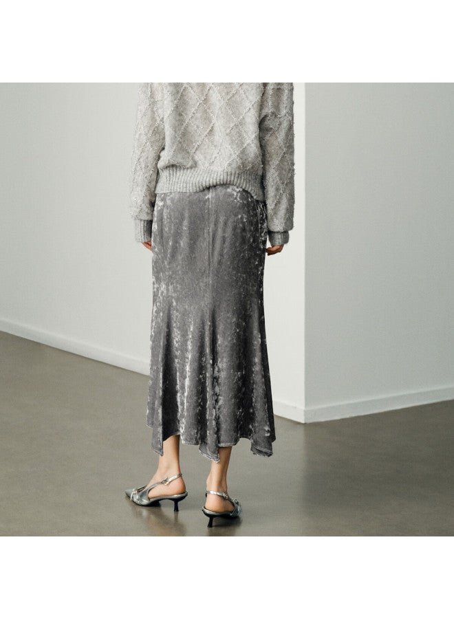 Yanyee Premium Diamond Velvet Mermaid Skirt Women's Winter Mid-length High-waist Skirt Gray M - Image 2