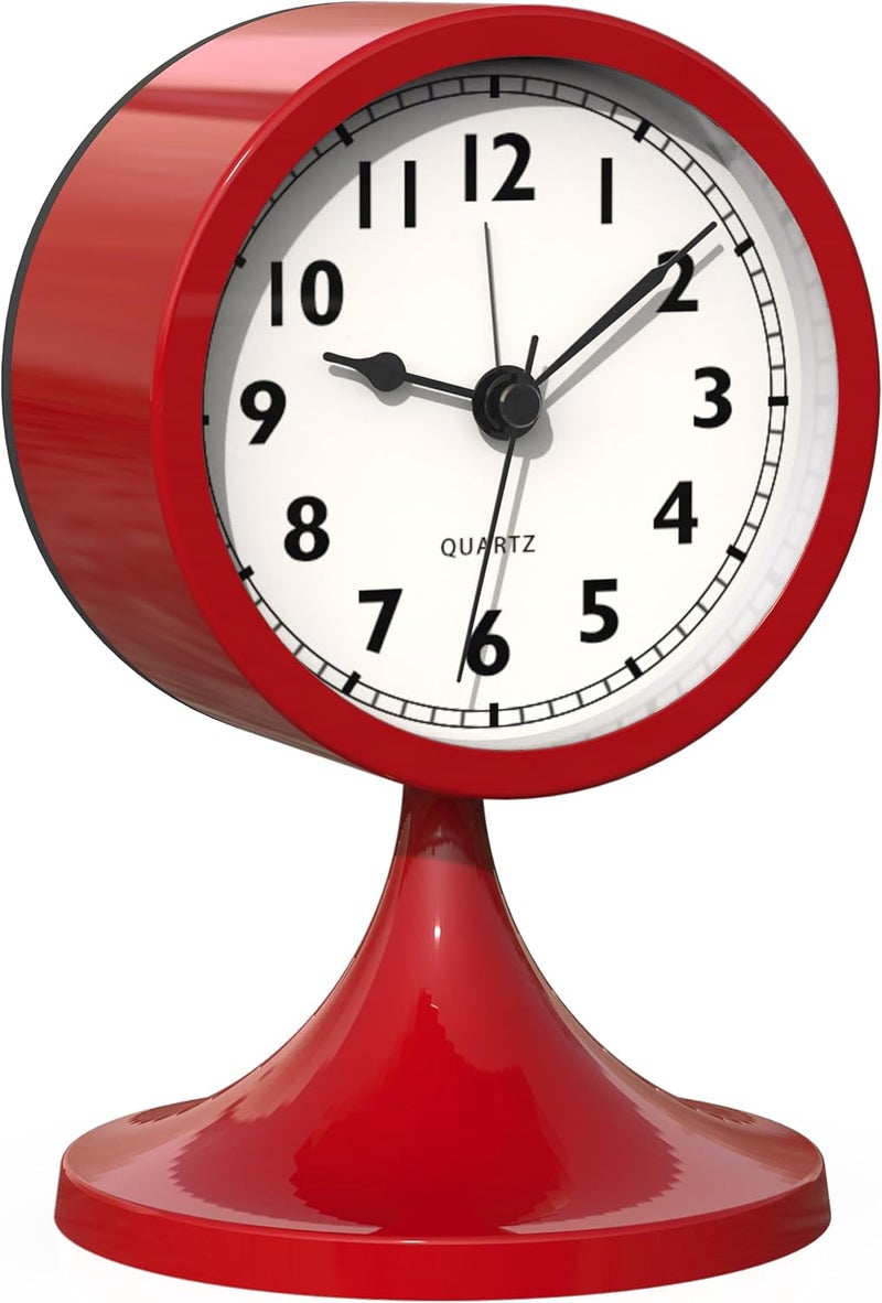 AYRELY ® 3" Cute Analog Alarm Clock,Small Retro Table Clock Battery Operated,Slient Metal Desk Clock with Light for Living Room Decor,Bedroom,Bedside,Shelf（Rose red） - Image 1