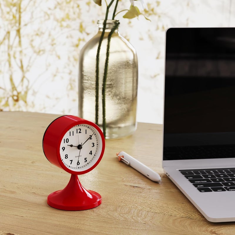 AYRELY ® 3" Cute Analog Alarm Clock,Small Retro Table Clock Battery Operated,Slient Metal Desk Clock with Light for Living Room Decor,Bedroom,Bedside,Shelf（Rose red） - Image 5