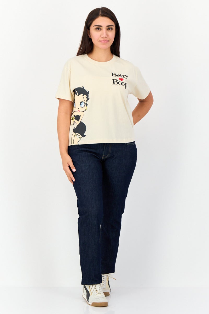 Fleischer Studios Women Crew Neck Short Sleeve Graphic Print T-Shirt, Beige - Image 4