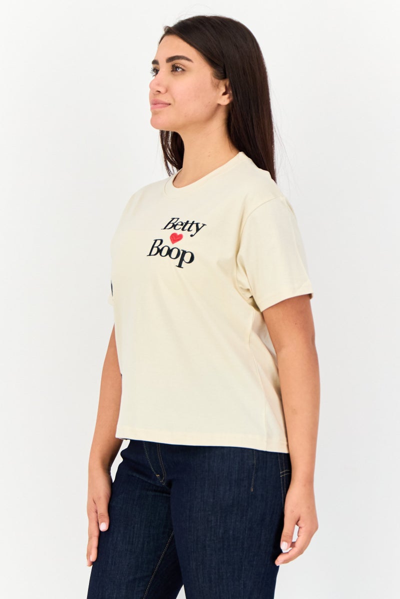 Fleischer Studios Women Crew Neck Short Sleeve Graphic Print T-Shirt, Beige - Image 3