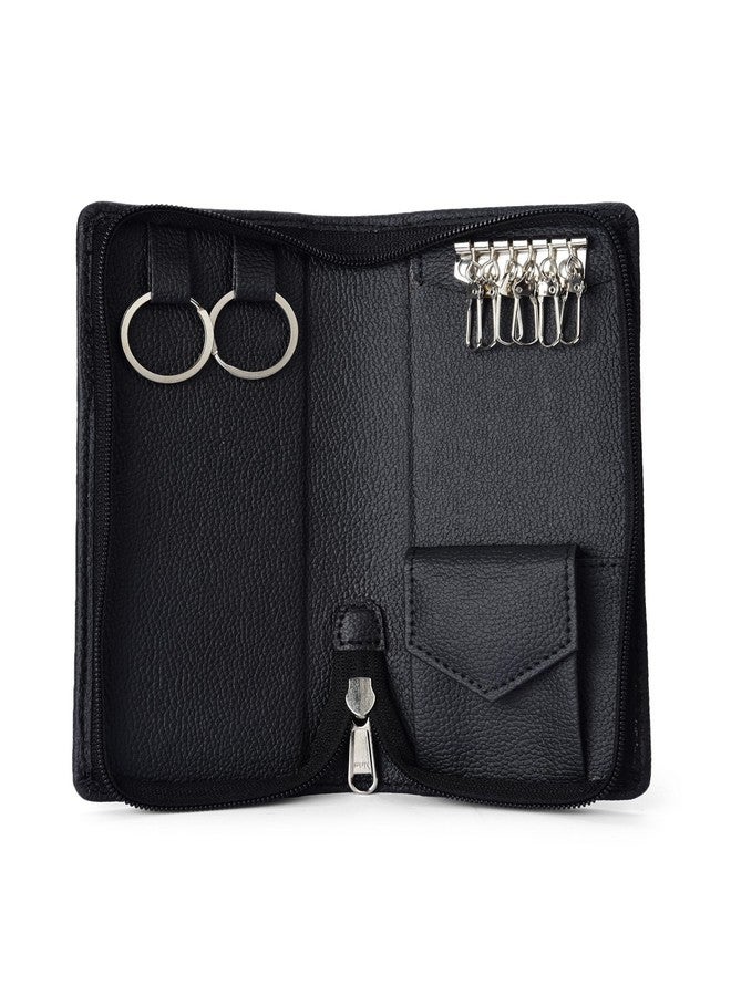 essart PU Leather Key Case Pouch Wallet Keychain Key pouch holder Men & Women Key Pouch Holder, Bank Locker Key Pouch with 6 Hooks Zipper Closure - Image 1