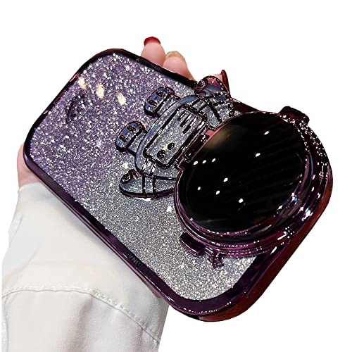 QoKcoahn Astronaut Hidden Stand Phone Case for iPhone 14Cute Astronaut Lens Camera Protector Kickstand Luxury Glitter Bling 6D Electroplated Clear Soft TPU Protector for Men Women Purple - Image 1