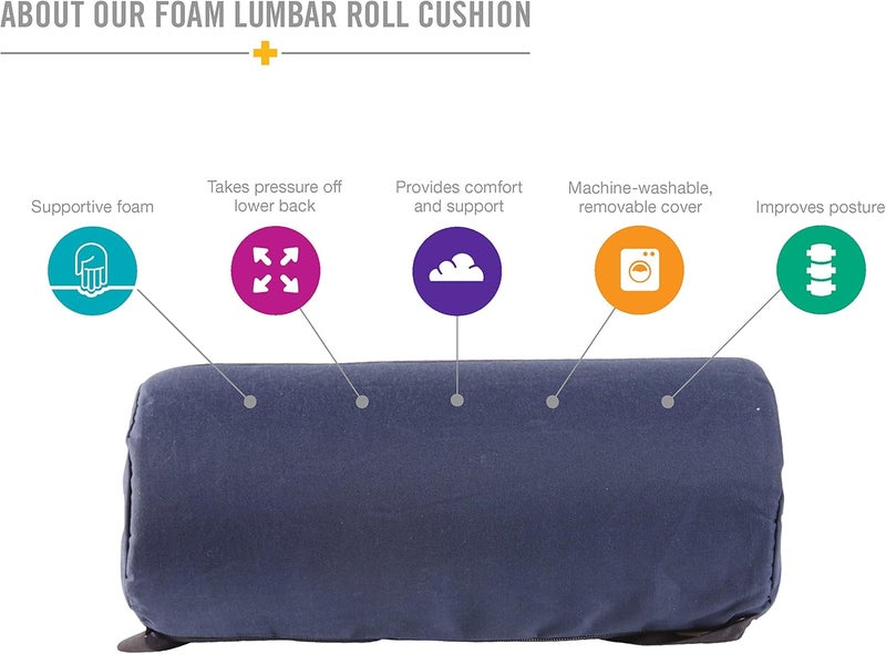 DMI DMI Lumbar Roll Back Support Cushion Pillow  Foam Lumbar Cushion with Cover and Strap Navy Pack of 5  - Image 2