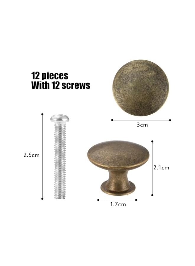 promass 12 Pcs Kitchen Cabinet Knobs, Round Antique Dresser Knobs Kitchen Drawer Knobs Zinc Alloy Cupboard Door Knobs Dresser Drawer Handle Pulls Hardware with Screws (Yellow Bronze) - Image 2
