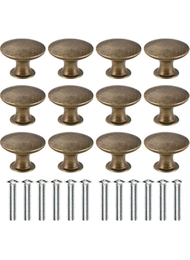 promass 12 Pcs Kitchen Cabinet Knobs, Round Antique Dresser Knobs Kitchen Drawer Knobs Zinc Alloy Cupboard Door Knobs Dresser Drawer Handle Pulls Hardware with Screws (Yellow Bronze) - Image 1
