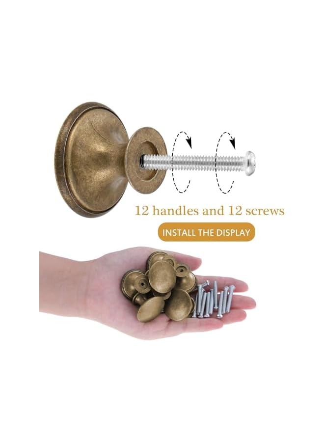 promass 12 Pcs Kitchen Cabinet Knobs, Round Antique Dresser Knobs Kitchen Drawer Knobs Zinc Alloy Cupboard Door Knobs Dresser Drawer Handle Pulls Hardware with Screws (Yellow Bronze) - Image 4