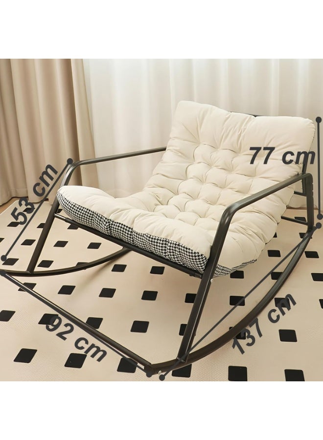 Old_Feller Double Living Room Recliner Outdoor Rocking Chair with Armrests Storage Bag, Modern Rocker Recliner Chair with Padded Cushion, Lounge Chair for Balcony, Lazy Sofa Chair for Lounge Living Room Bedroom Patio Garden (Beige) - Image 4