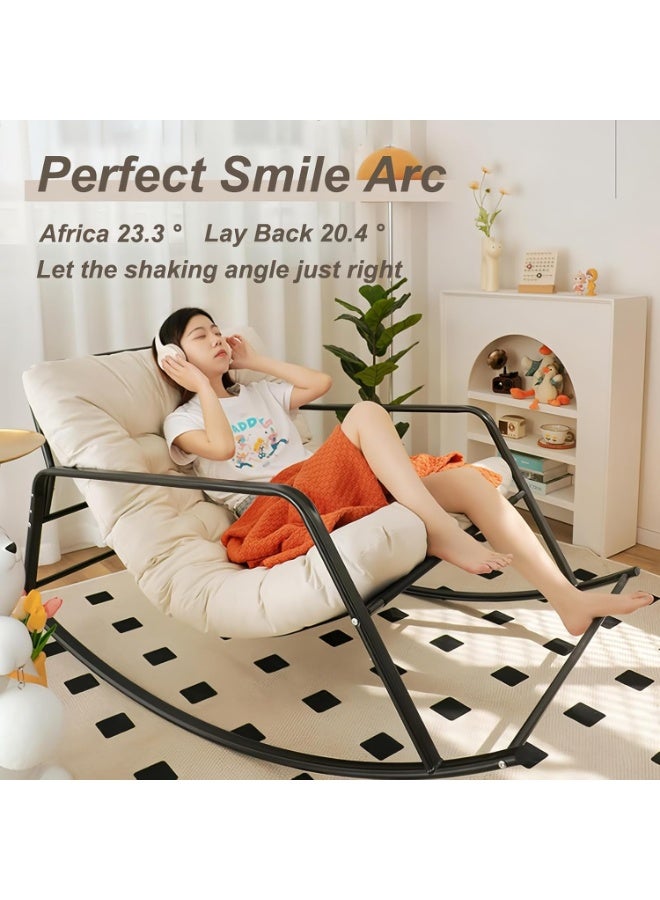 Old_Feller Double Living Room Recliner Outdoor Rocking Chair with Armrests Storage Bag, Modern Rocker Recliner Chair with Padded Cushion, Lounge Chair for Balcony, Lazy Sofa Chair for Lounge Living Room Bedroom Patio Garden (Beige) - Image 3