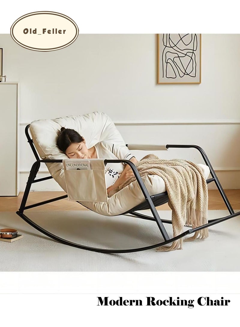 Old_Feller Double Living Room Recliner Outdoor Rocking Chair with Armrests Storage Bag, Modern Rocker Recliner Chair with Padded Cushion, Lounge Chair for Balcony, Lazy Sofa Chair for Lounge Living Room Bedroom Patio Garden (Beige) - Image 1