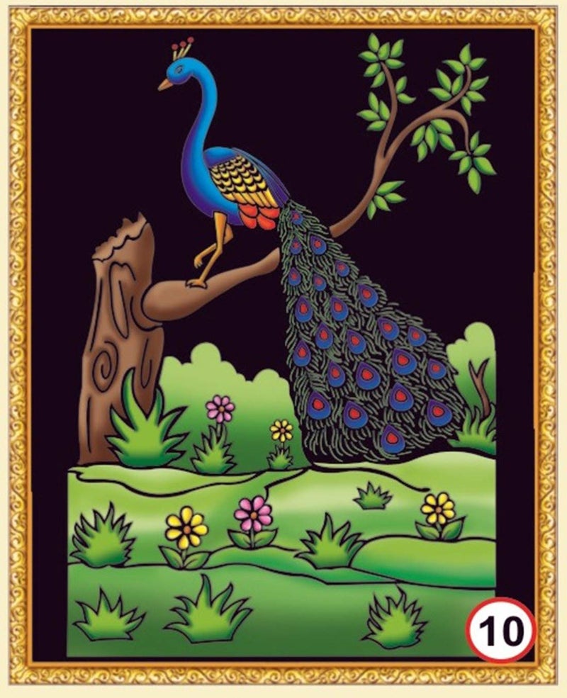Rainbow DIY - Emboss Painting Kit, Peacock, Medium(13x19 inch), Design No. 10 - Image 1