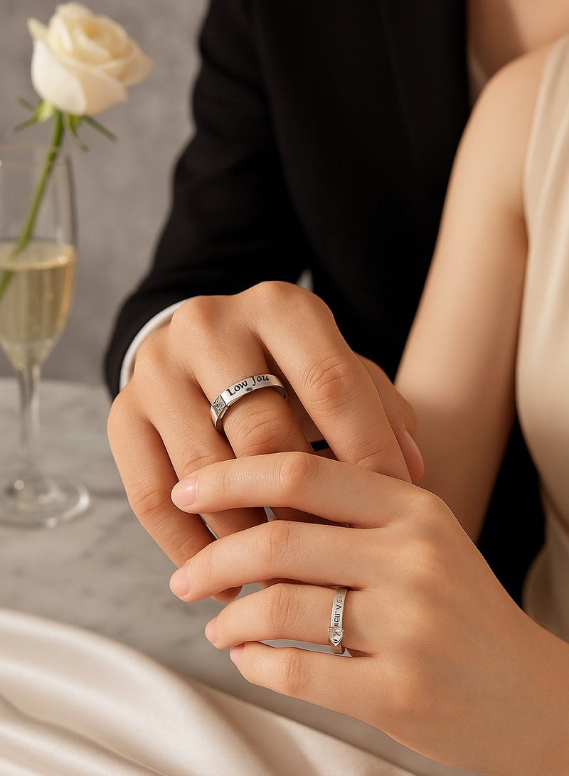 A Pair of 925 Sterling Silver Adjustable Couple Rings Double Heart Matching Bands for Him and Her Perfect for Engagement Wedding Day Anniversary or Daily Wear - Image 3