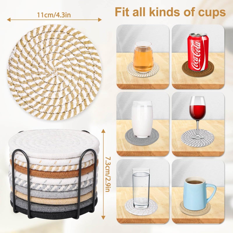 Billbotk 10 Pieces Coasters for Drinks, 10 Colors Absorbent Drink Coasters with Holder, Table Coaster Set for Home Decor, Apartment Decor Aesthetic, Living Room Essentials, 4.3 Inches - Image 3
