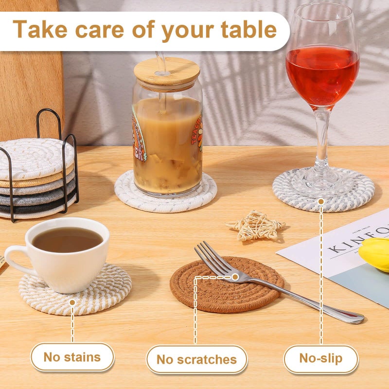 Billbotk 10 Pieces Coasters for Drinks, 10 Colors Absorbent Drink Coasters with Holder, Table Coaster Set for Home Decor, Apartment Decor Aesthetic, Living Room Essentials, 4.3 Inches - Image 5