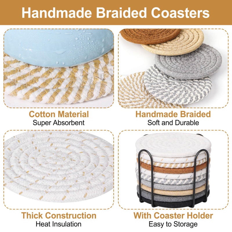 Billbotk 10 Pieces Coasters for Drinks, 10 Colors Absorbent Drink Coasters with Holder, Table Coaster Set for Home Decor, Apartment Decor Aesthetic, Living Room Essentials, 4.3 Inches - Image 4