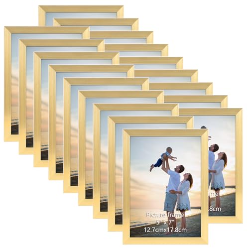 Hoikwo 18 Packs 5x7 Gold Multi Picture Frames Set for Family Photos Artwork Light Weight Bulk 5 by 7 Frames Packs for Wall Hanging and Table Stylish Picture Frames