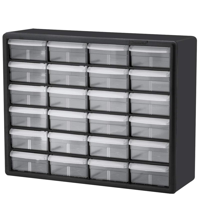 Akro-Mils 24-Drawer Plastic Drawer Storage Cabinet for Garage Organization, Bead Organizer, Building Bricks Storage, Teacher Toolbox, Makeup Organizer, 20" W x 6" D x 16" H, 10724 Black - Image 1