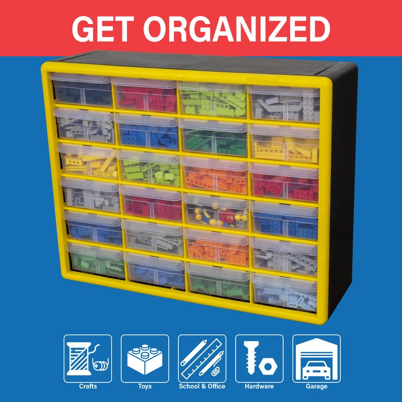 Akro-Mils 24-Drawer Plastic Drawer Storage Cabinet for Garage Organization, Bead Organizer, Building Bricks Storage, Teacher Toolbox, Makeup Organizer, 20" W x 6" D x 16" H, 10724 Black - Image 4