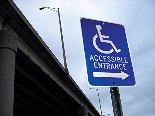 NMC TM151J ACCESSIBLE ENTRANCE – 12 in. x 18 in. Heavy Duty Reflective Aluminum Sign with Handicap Symbol and Right Arrow Graphic, White Text on Blue Base - Image 3