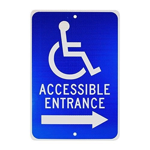 NMC TM151J ACCESSIBLE ENTRANCE – 12 in. x 18 in. Heavy Duty Reflective Aluminum Sign with Handicap Symbol and Right Arrow Graphic, White Text on Blue Base - Image 5